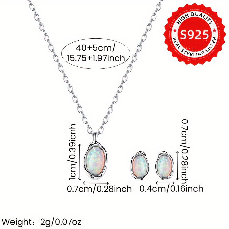 925 Silver Opal Jewelry Set Necklace Earrings Vacation Style Music Festivals